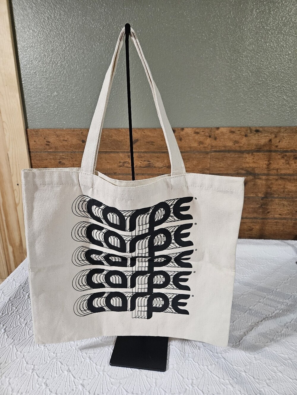 Canvas Tote Bag with "Carpe" Black Graphic Print